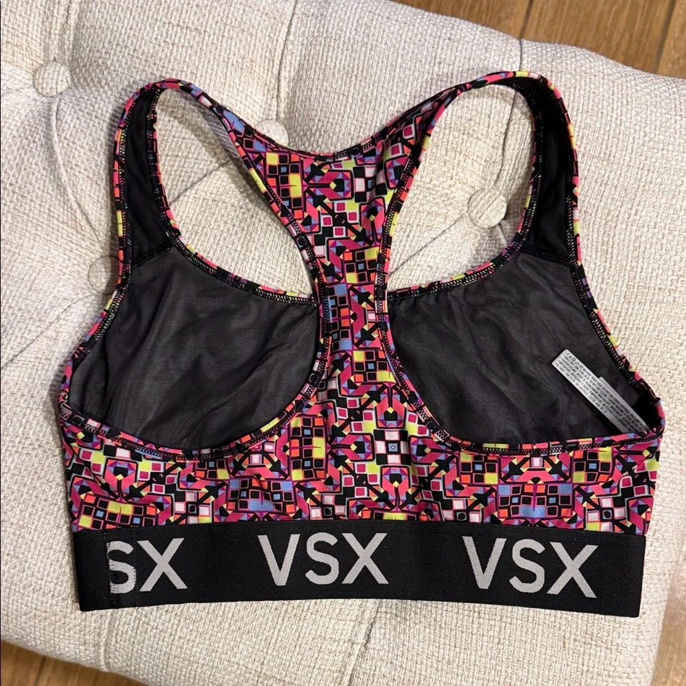 Victoria’s Secret VSX Women's Geometric Pattern Sports Bra - Pink and Black M